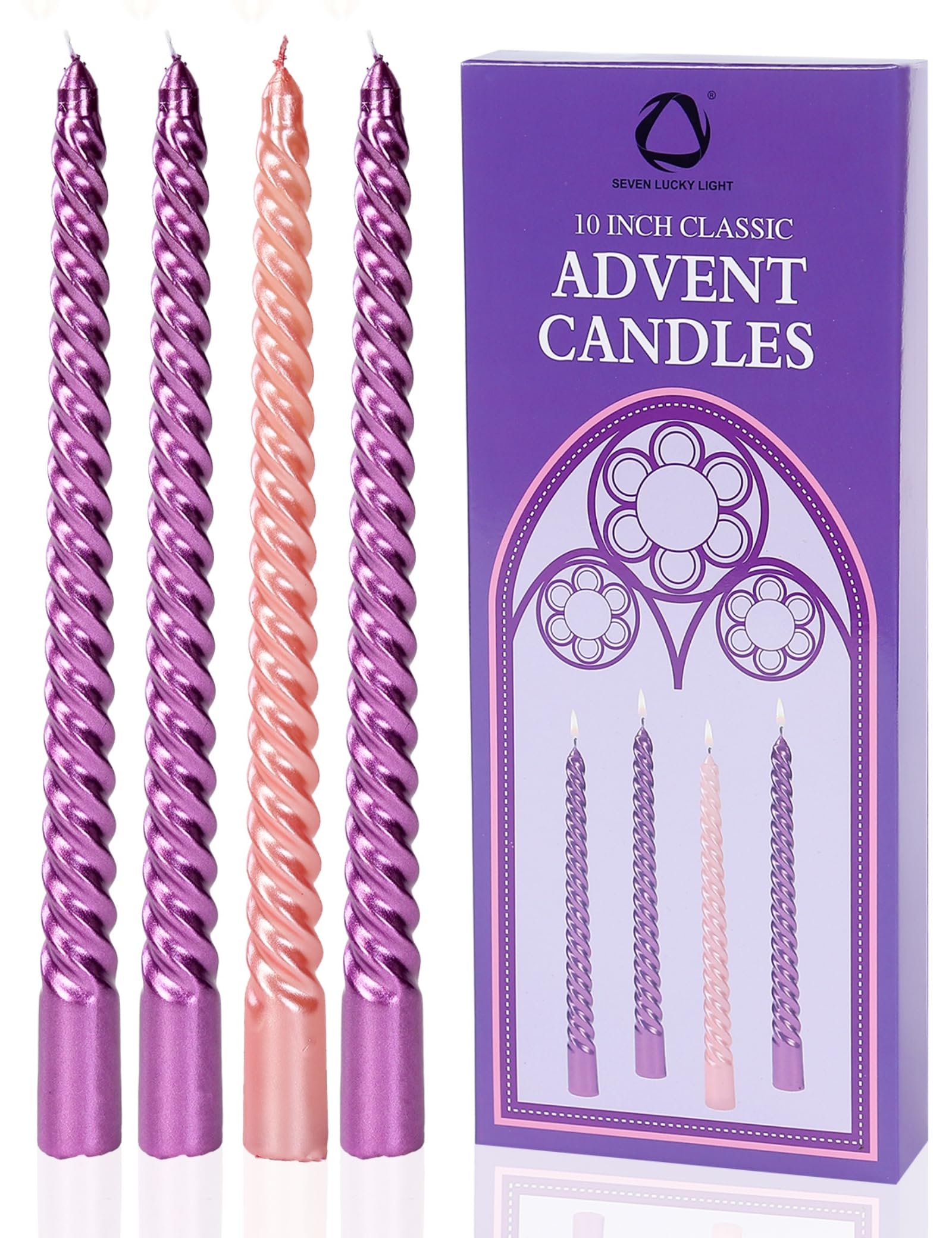 SEVEN LUCKY LIGHT 10in Advent Candles Set of 4 Dripless White Wax