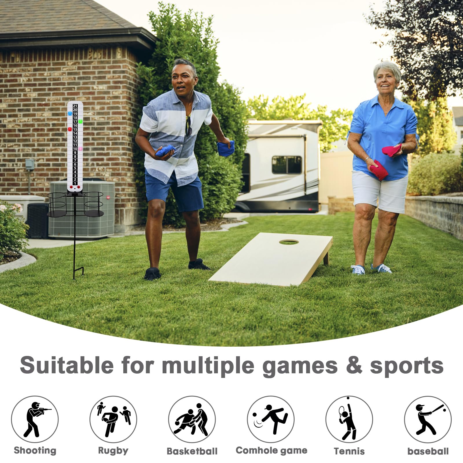 Teamaze Metal Cornhole Scoreboard with Drink Holders Magnetic White Medium 1 PCS