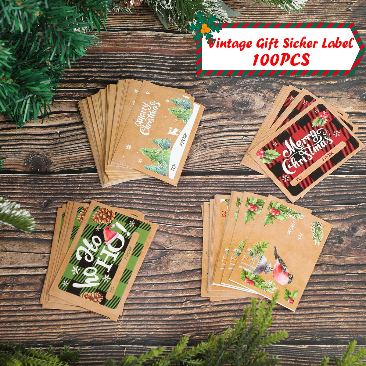 FOIMAS 100-Piece Christmas Gift Sticker Labels