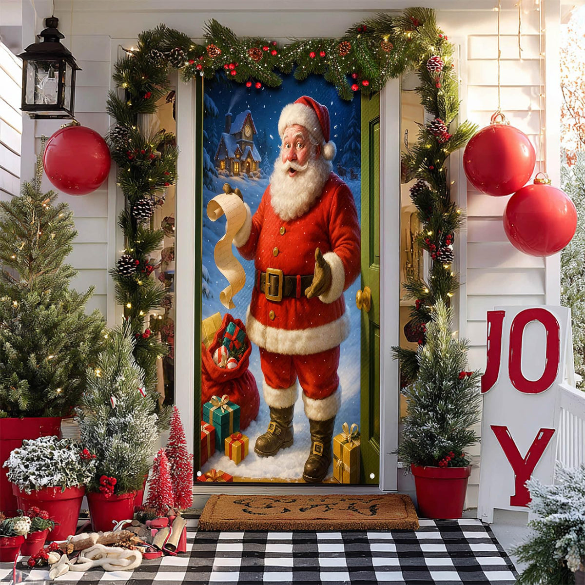 BlissYard Merry Christmas Door Cover 71x35 Inch Front Porch Door Banners