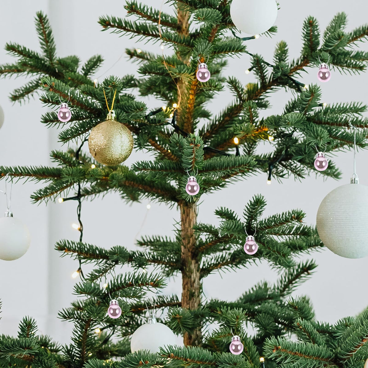 Veemoon 24Pcs Christmas Tree Pink Hanging Mini Balls Ornaments, Small Christmas Plastic Balls Pendant Xmas DIY Globe Craft Decor for Wedding Winter Party Home Props (0.7 Inch)