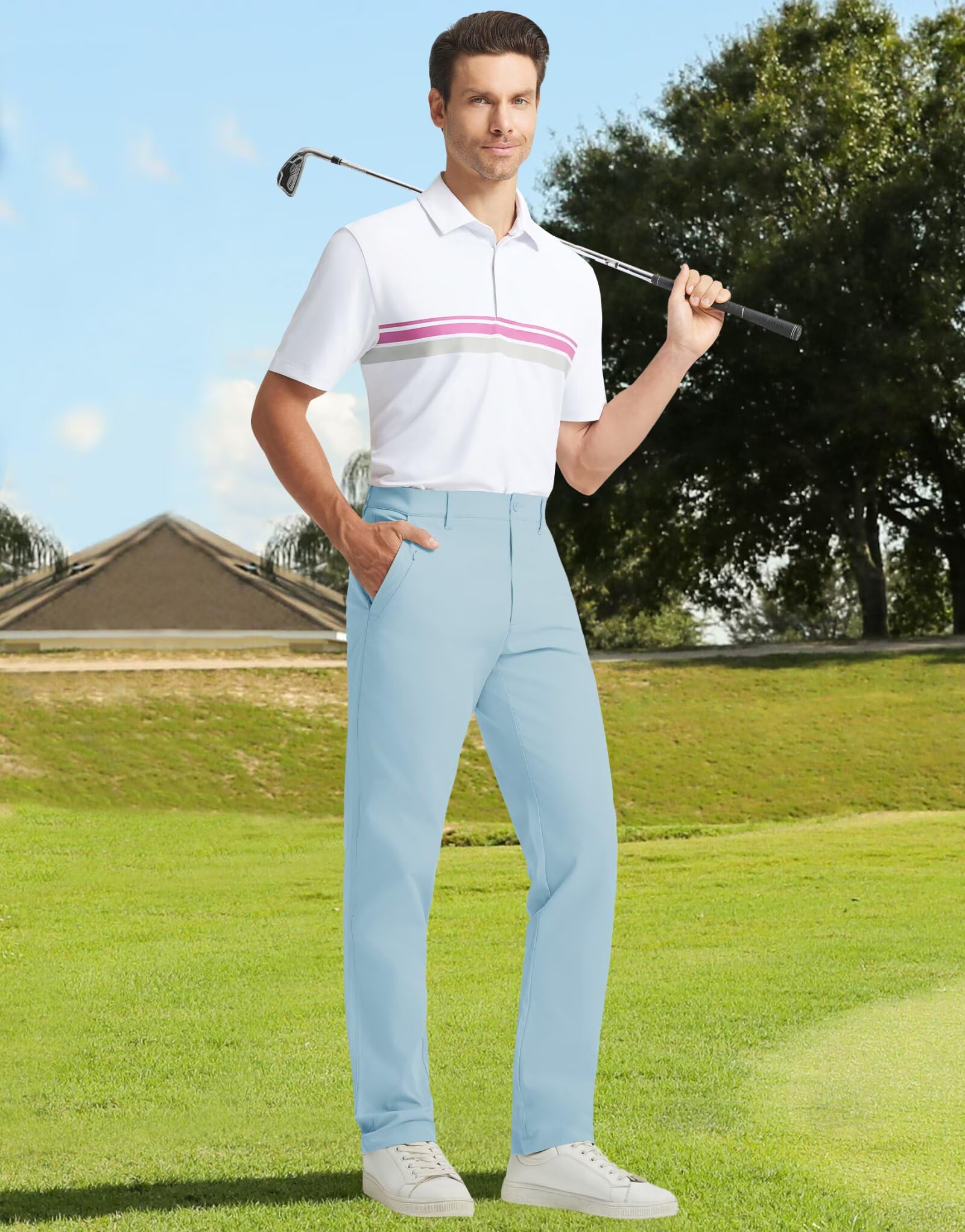 M MAELREG Mens Dress Pants Relaxed Fit Business Golf Trousers Light Blue Size 30
