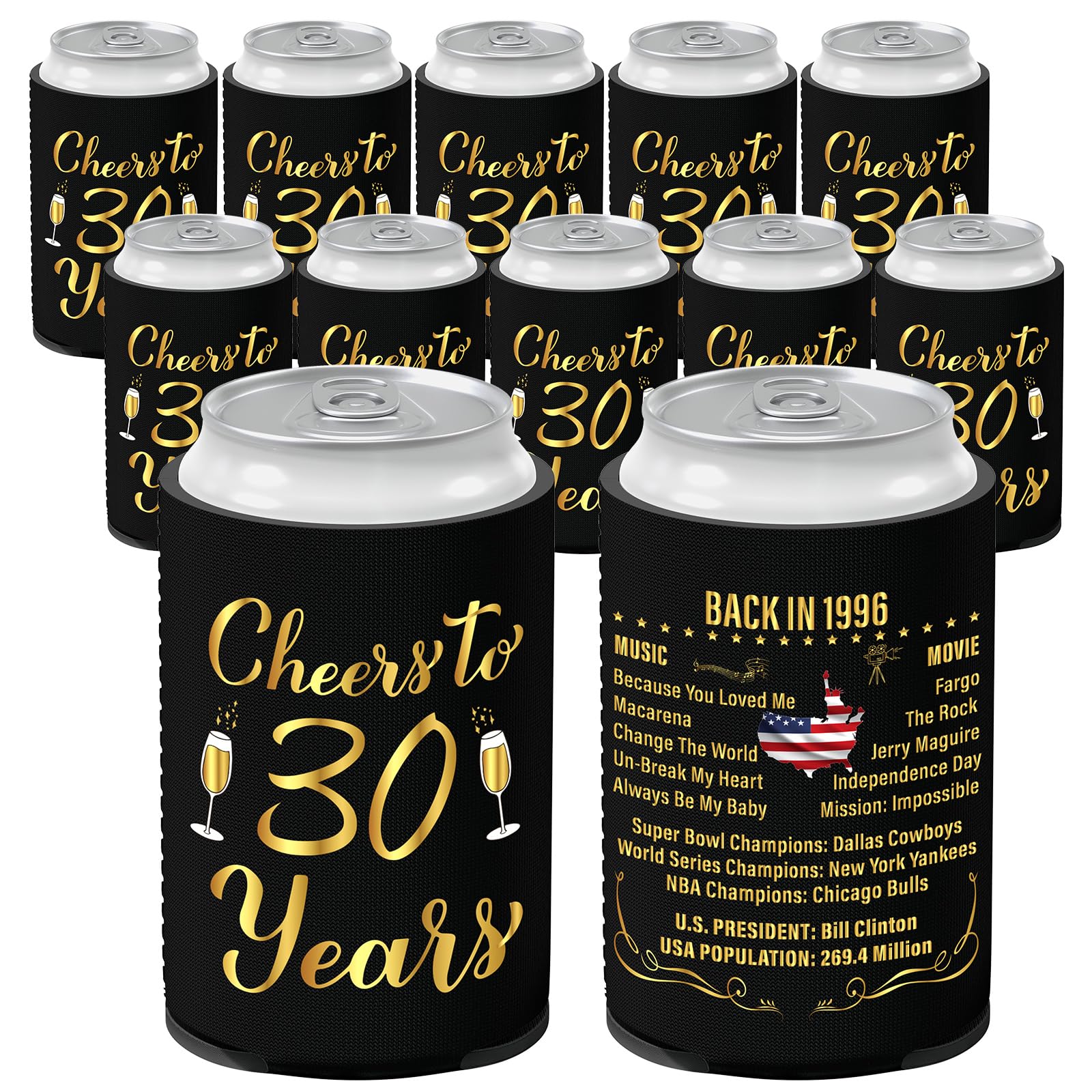 Xumbtvs 30th Birthday Decorations Vintage 1996 12 Pcs Neoprene Can Coolers