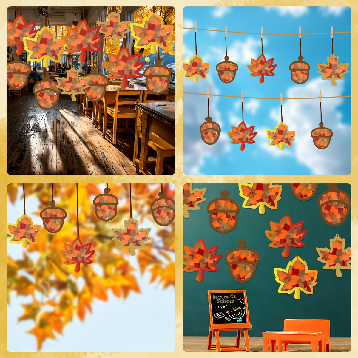 LUFEEMGA 30PCS Fall Acorn & Maple Leaf Crafts Kit DIY with Tissue Paper Sign, Autumn Party Back to School Classroom Thanksgiving Decorations