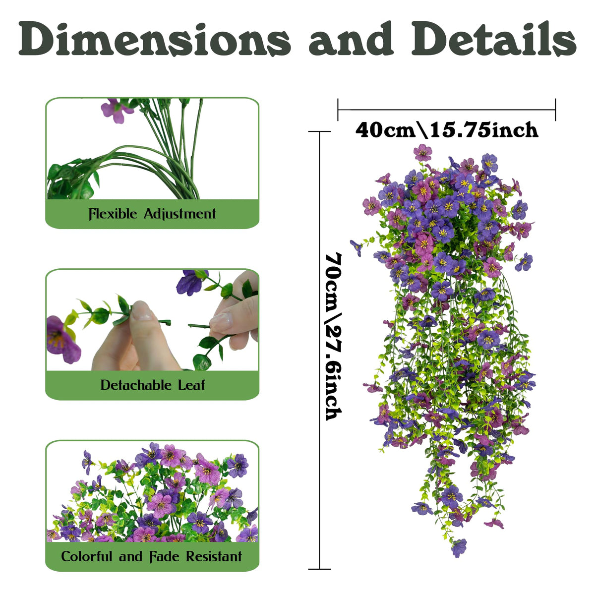 Digtecno Artificial Flowers for Outdoors, 2 Pcs Outdoor Faux Hanging Plants