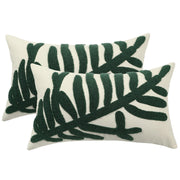 Tosleo 12x20in Green Tropical Leaf Embroidered Pillow Covers 2 Pack