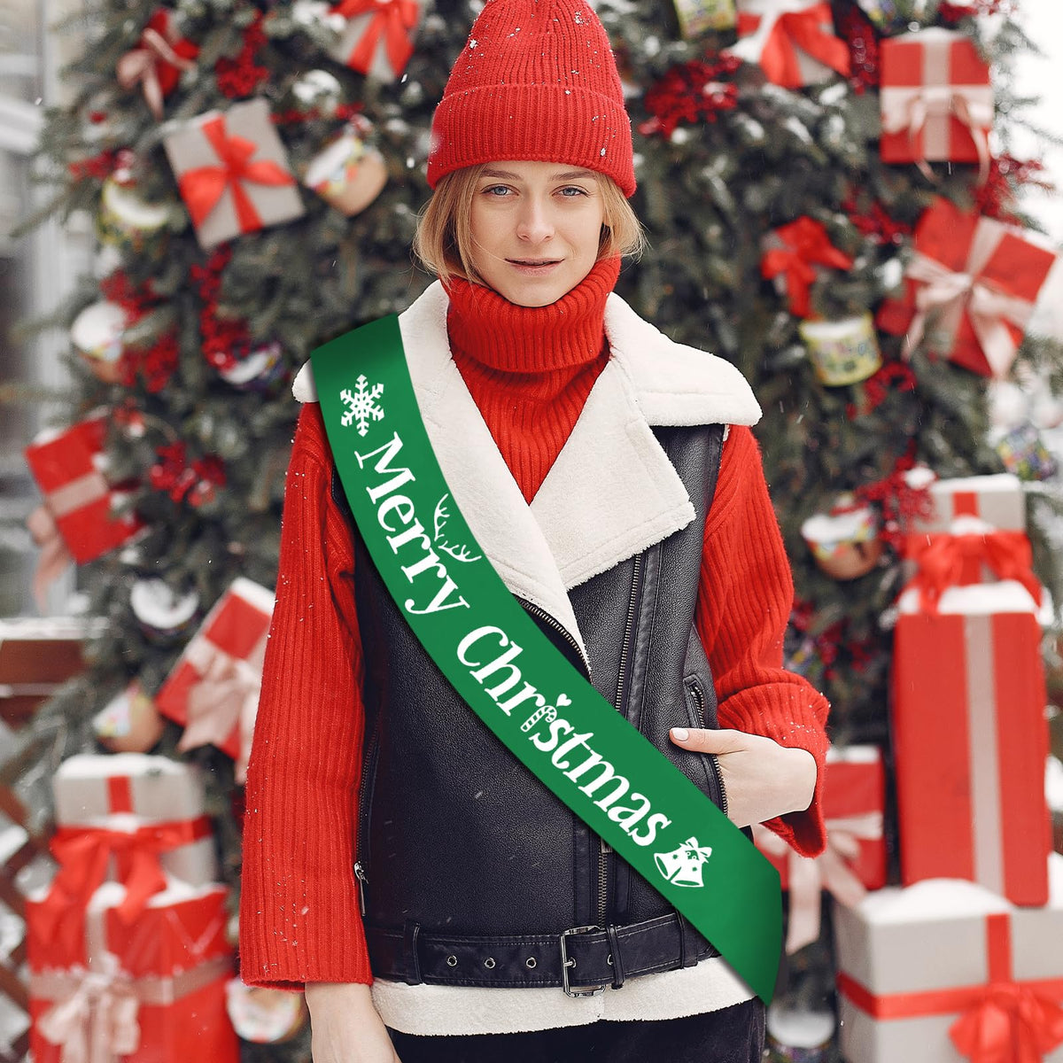 JXYCBZYing Merry Christmas Sash, Retro Sage Green Merry Christmas Party Sash, Xmas Holiday Sash, Merry Christmas Party Decorations, Ideas, Gifts, Jokes and Favors (Retro Sage Green + White)