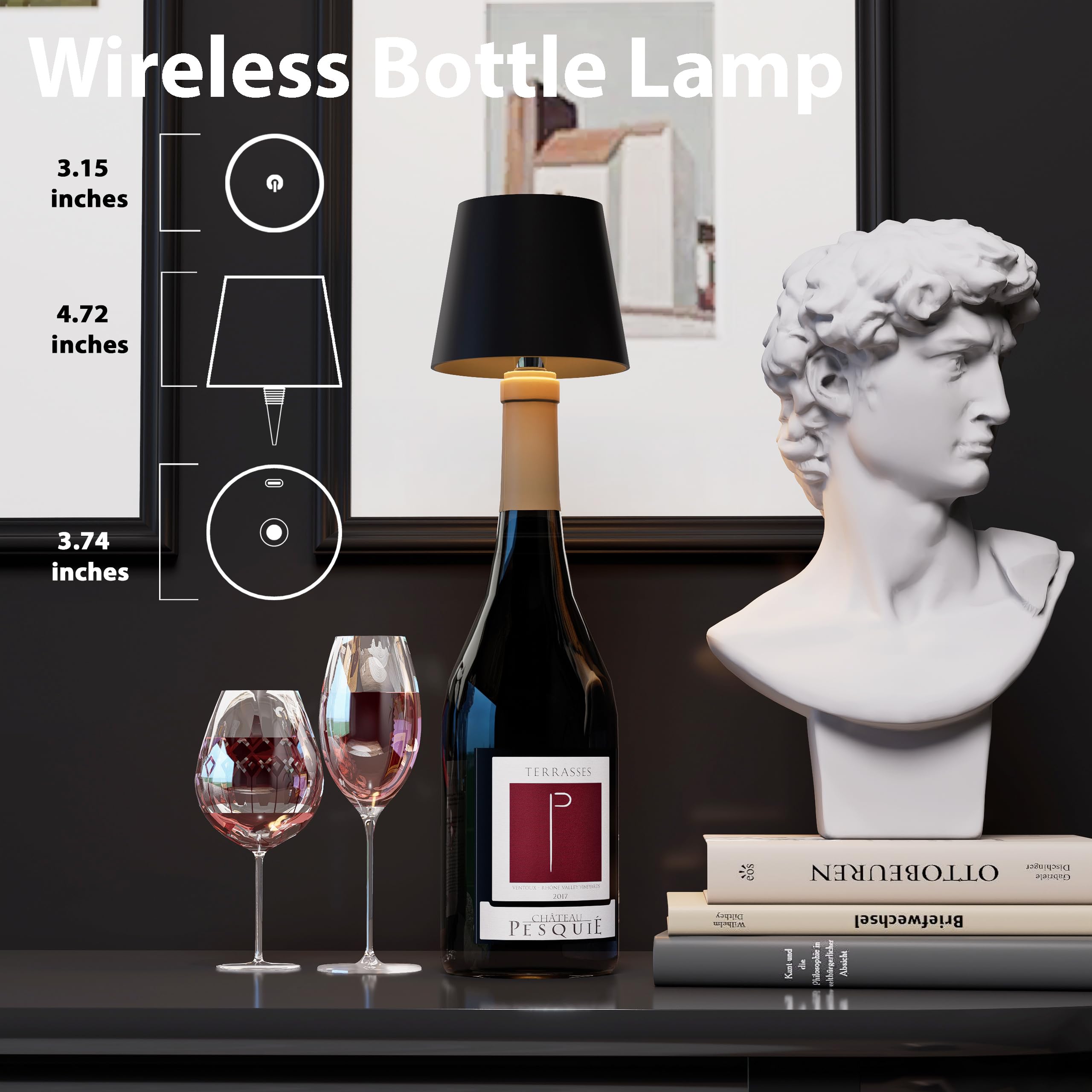 BENCAMAO Wireless Rechargeable Wine Bottle Lamp 3 Color Black