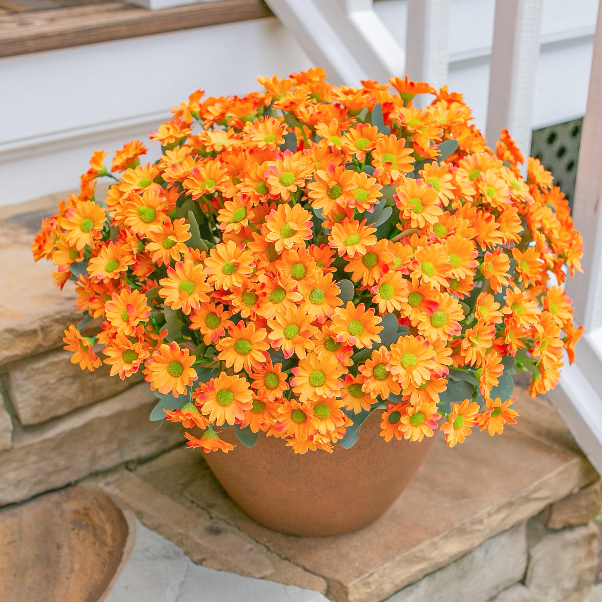 INSPRING Daisy Artificial Outdoor Silk Flowers 6 Bundles Orange UV Resistant