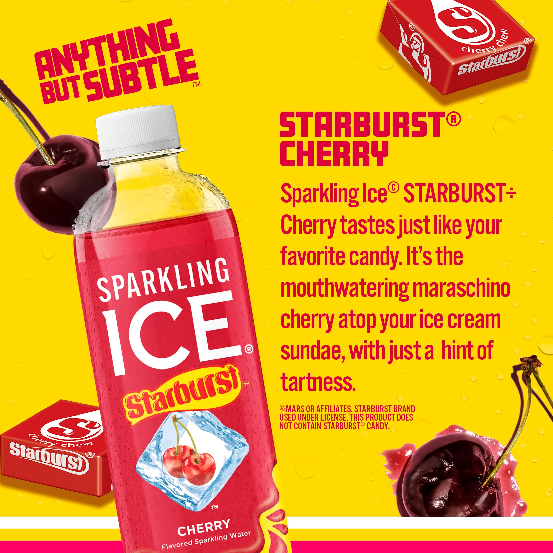 Sparkling Ice STARBURST Cherry Zero Sugar Sparkling Water 17oz 12 Pack