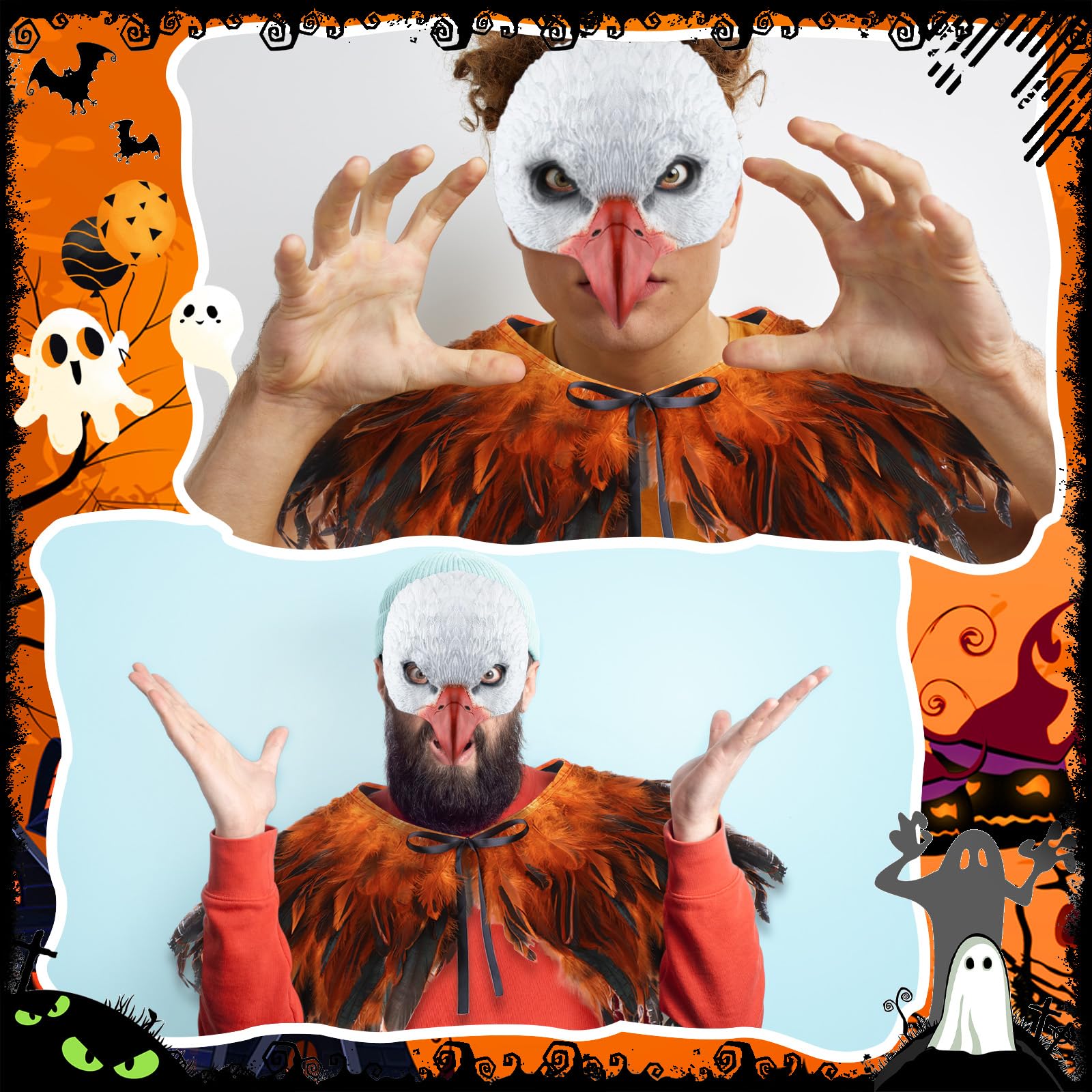 Newcotte Eagle Costume Set Mask Wings Feather Cape Halloween Unisex One Size