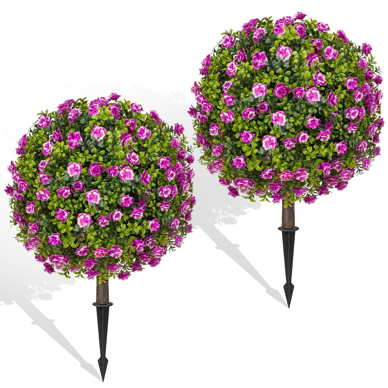 Grewyear Artificial Purple Rose Topiary Ball Trees Set of 2 UV Resistant