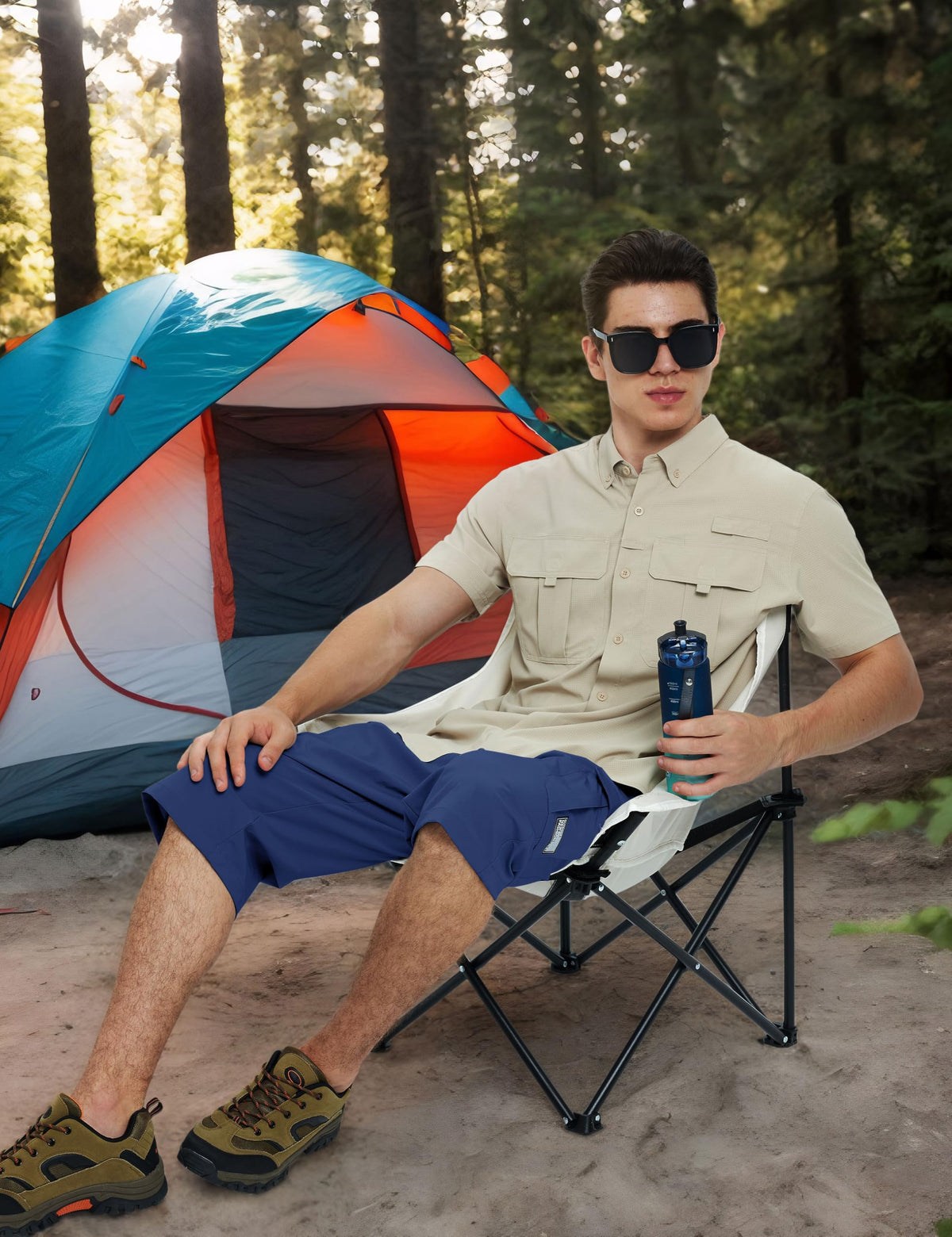 TACVASEN Capri Long Shorts for Men Stretch Elastic Waist Quick Dry Lightweight Cargo Hiking Gym Running Summer Outdoor Blue