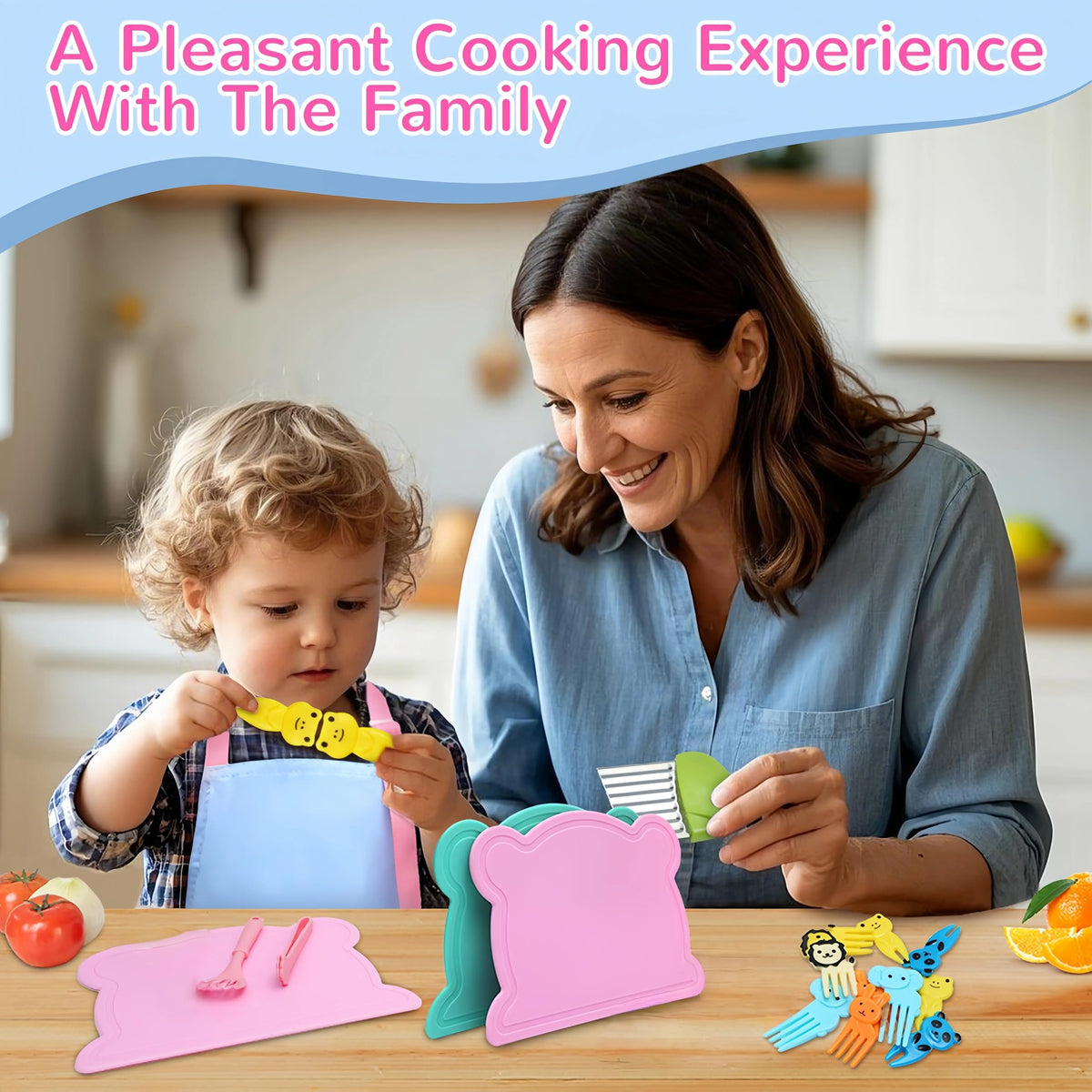 Kids Knife Set for Real Cooking 21 PCS Toddler Knife Set with Cutting Board, Crinkle Cutter, Cake Sscrapers,Apron,Serrated Edges kids kitchen knife set