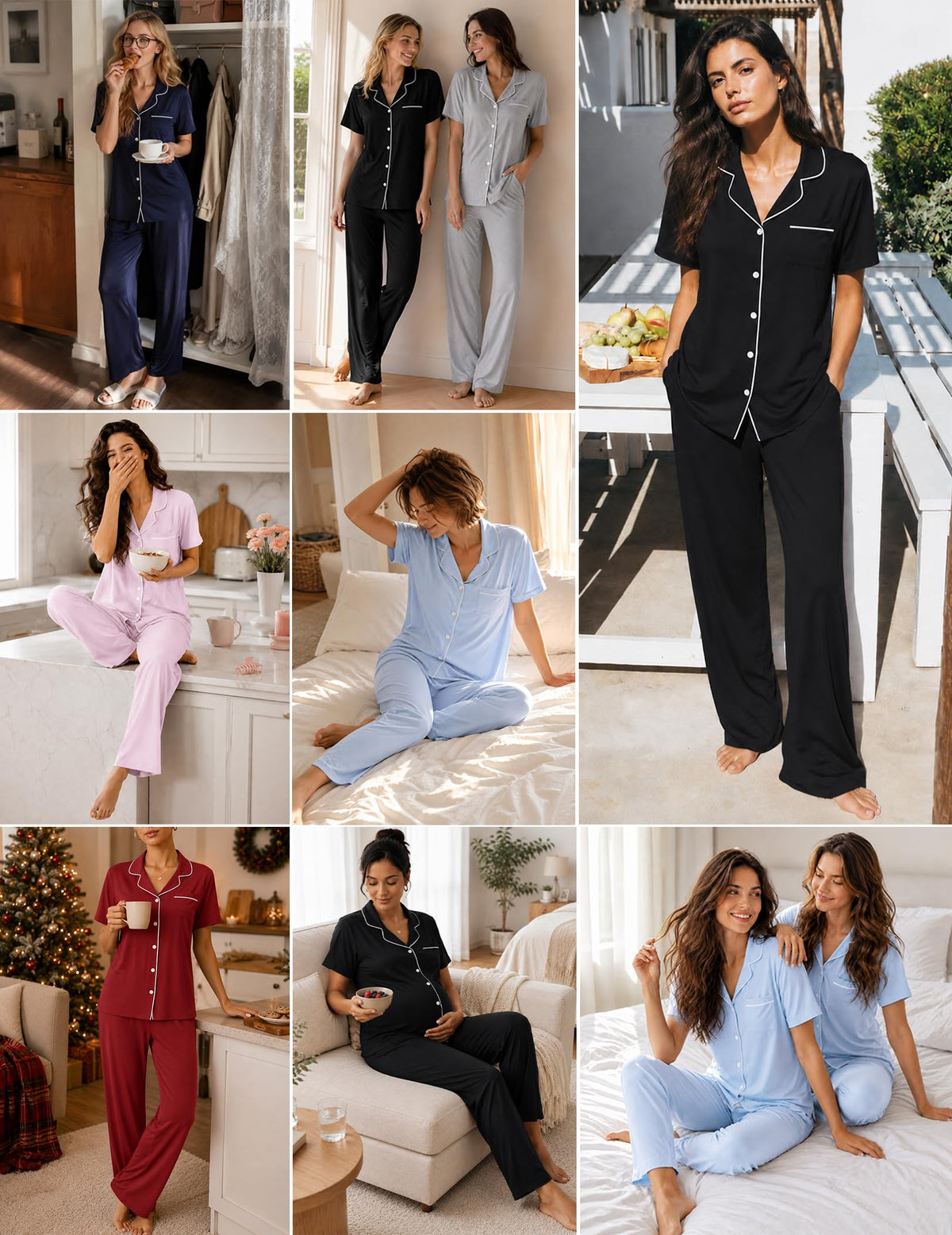ZMJ Pajama For Women Short Sleeve Long Pants Pajamas For Women Womens Pajama Sets Button Down White XL