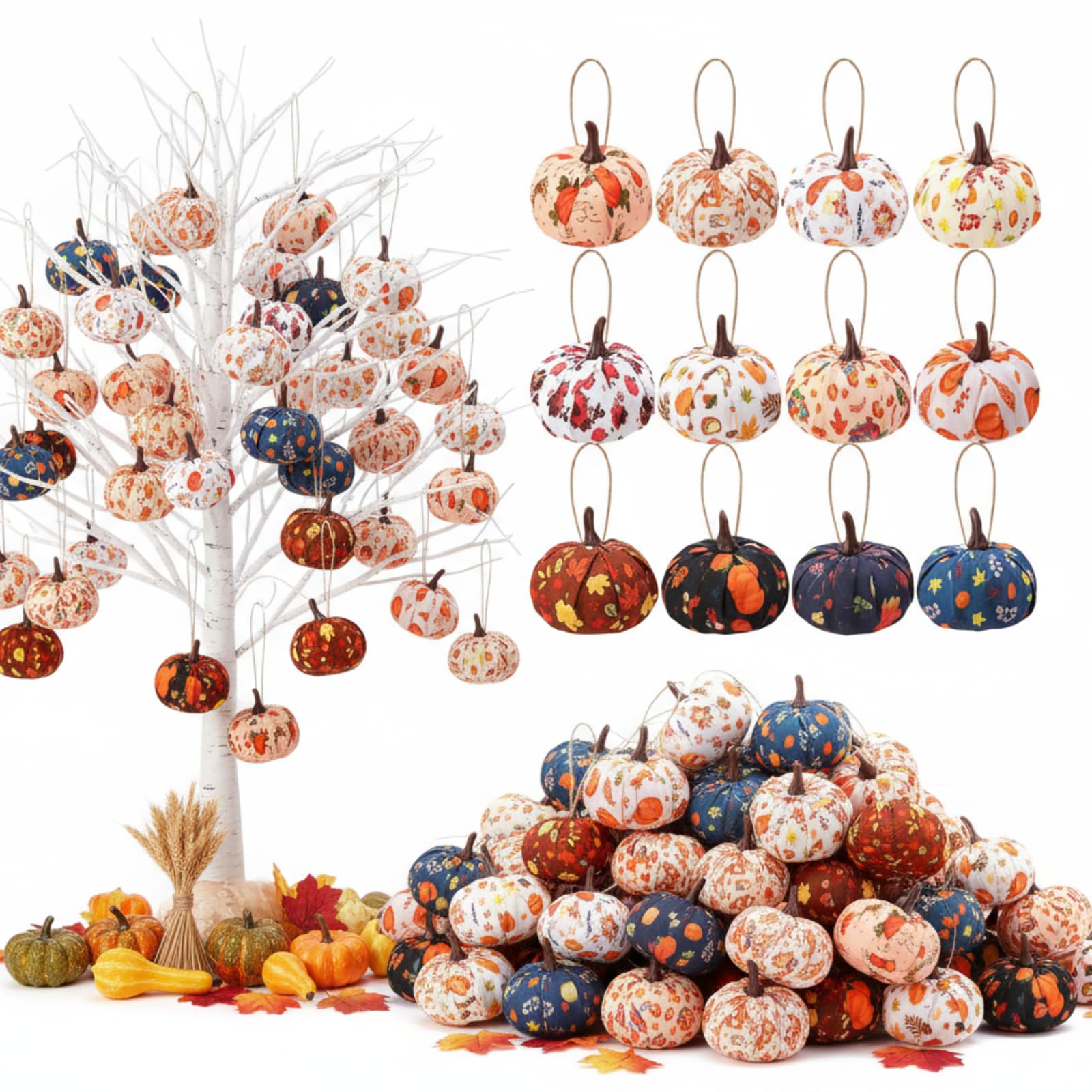 Soulchen 48 Pc Thanksgiving Mini Pumpkin Ornaments 2 Inch Orange Fabric
