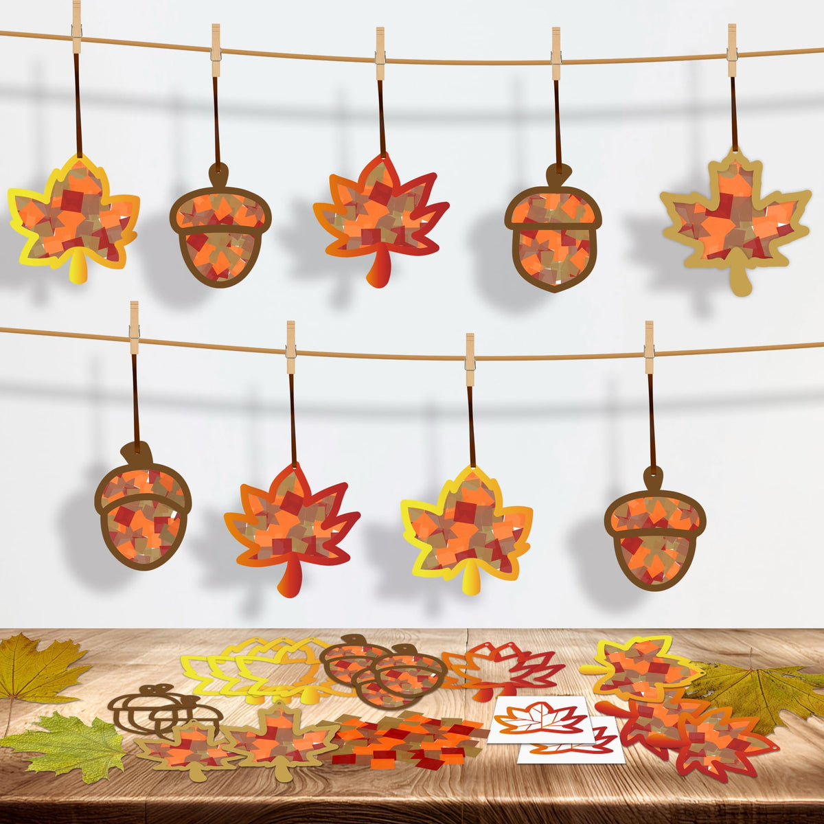 LUFEEMGA 30PCS Fall Acorn & Maple Leaf Crafts Kit DIY with Tissue Paper Sign, Autumn Party Back to School Classroom Thanksgiving Decorations