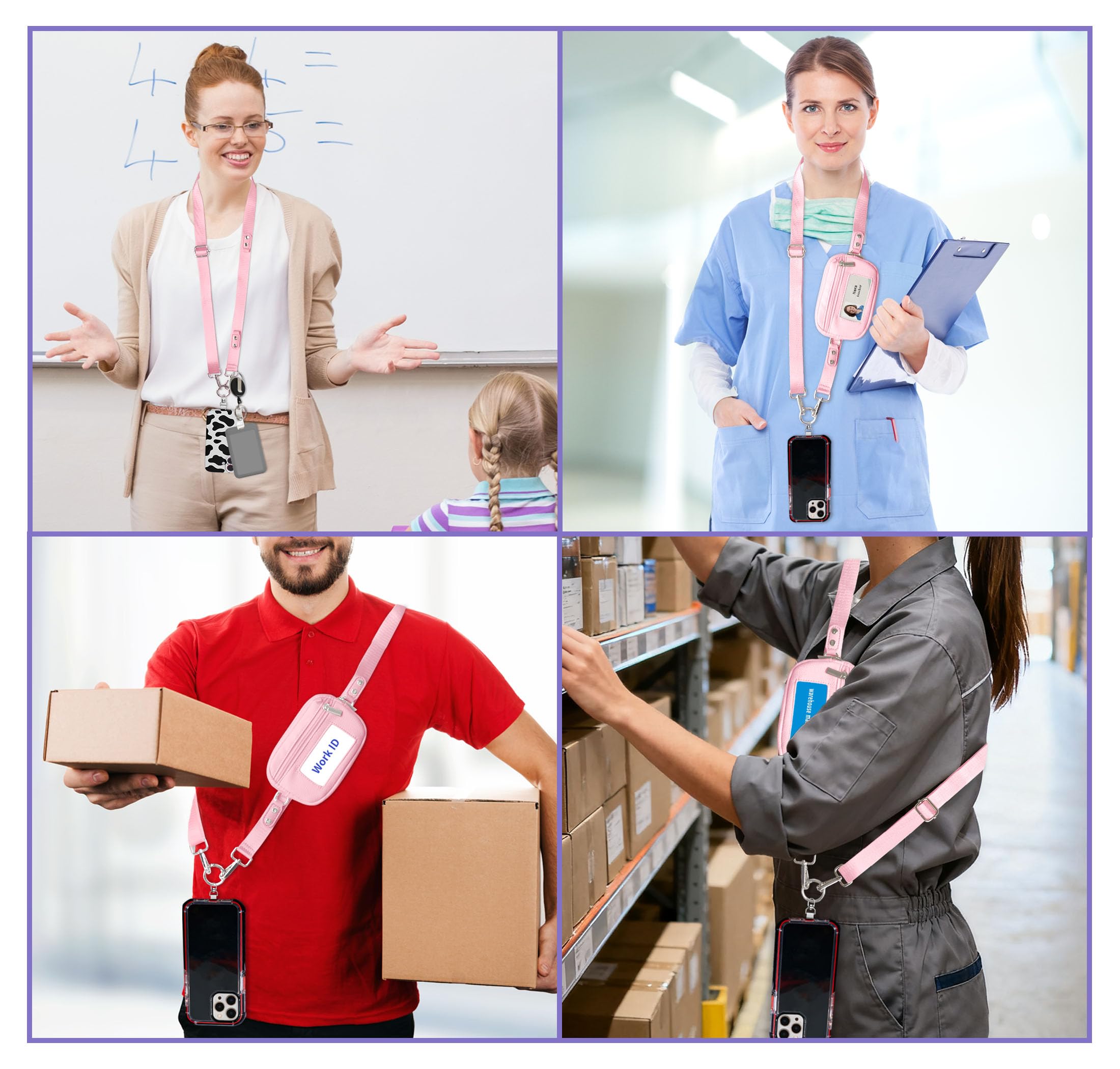 Gowjaw Pink Crossbody Lanyard Teacher Phone Strap with ID Window Keyring