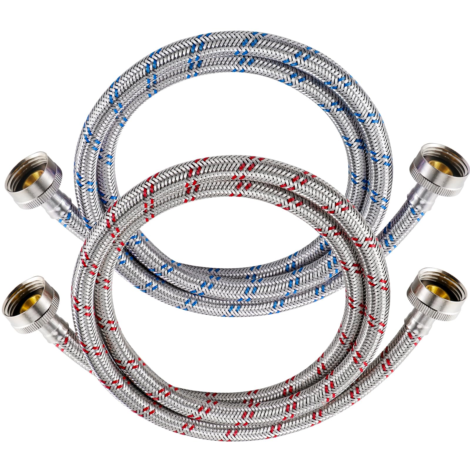 Yejesiy 4ft Stainless Steel Washing Machine Hoses 2 Pack Hot Cold Red Blue
