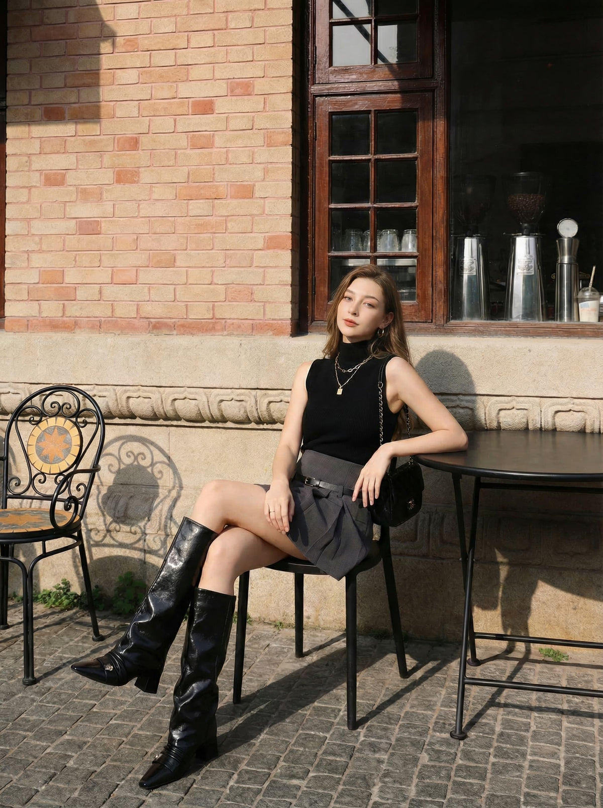 zhsrin Knee High Boots for Women Square Toe Chunky Heel Fold Over Slouchy Boots Wide Calf Comfortable Tall Boots
