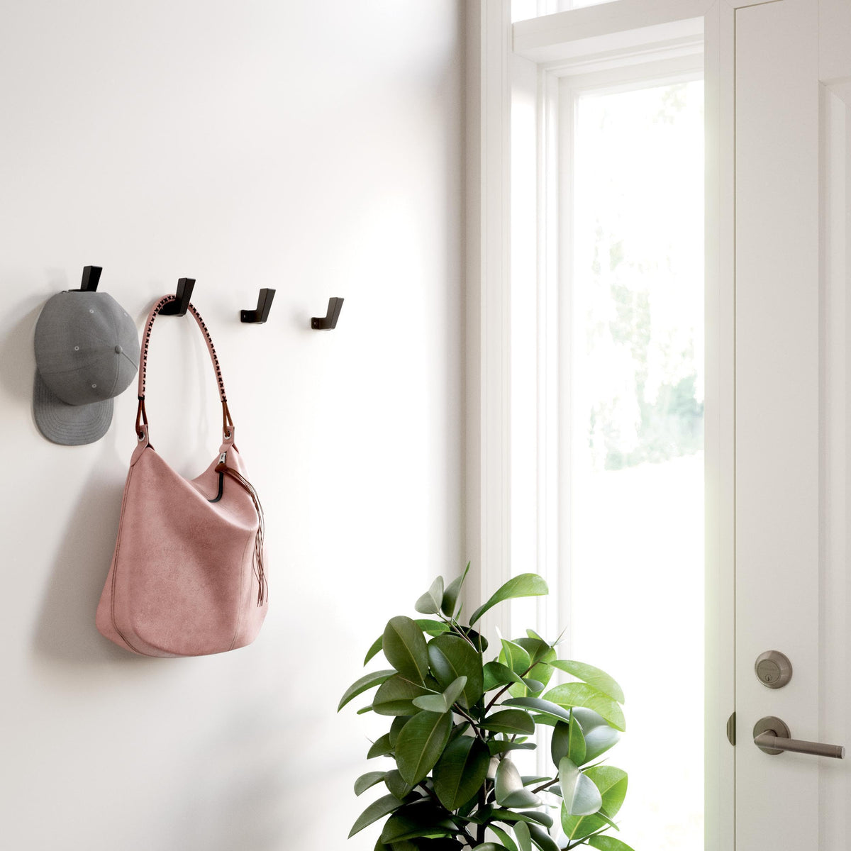 Franklin Brass Geometric Post (5-Pack) Single Wall Hooks 1-Prong Coat/Hat Matte Black Hooks for Hanging Wall Mount Hanger Clothes, Purse, Bag, Towel Organization Decorative Wall Hooks B46705K-FB-C
