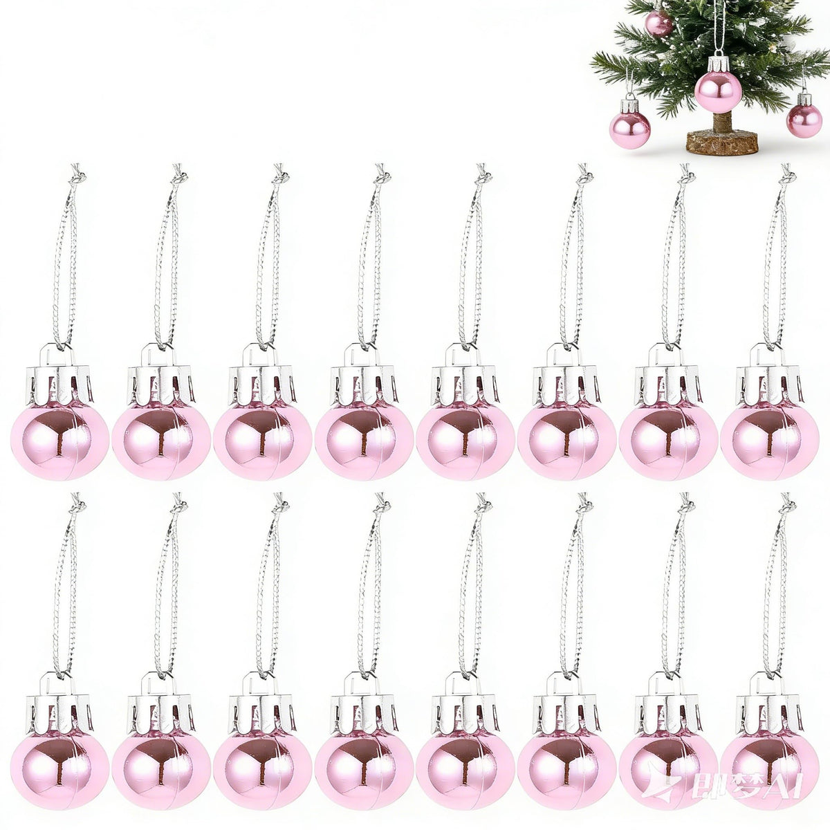 Veemoon 24Pcs Christmas Tree Pink Hanging Mini Balls Ornaments, Small Christmas Plastic Balls Pendant Xmas DIY Globe Craft Decor for Wedding Winter Party Home Props (0.7 Inch)