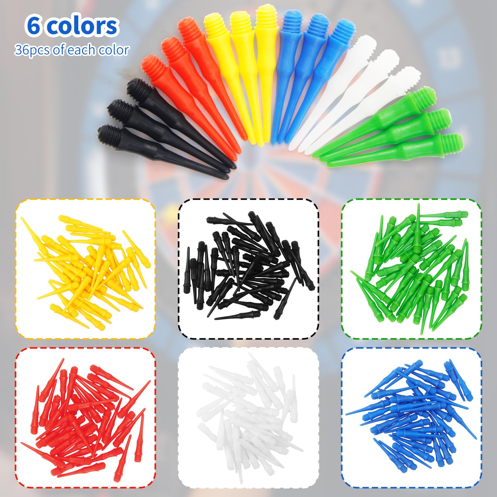 Asofelk 216PCS 2BA Multicolor Plastic Soft Dart Tips Replacement