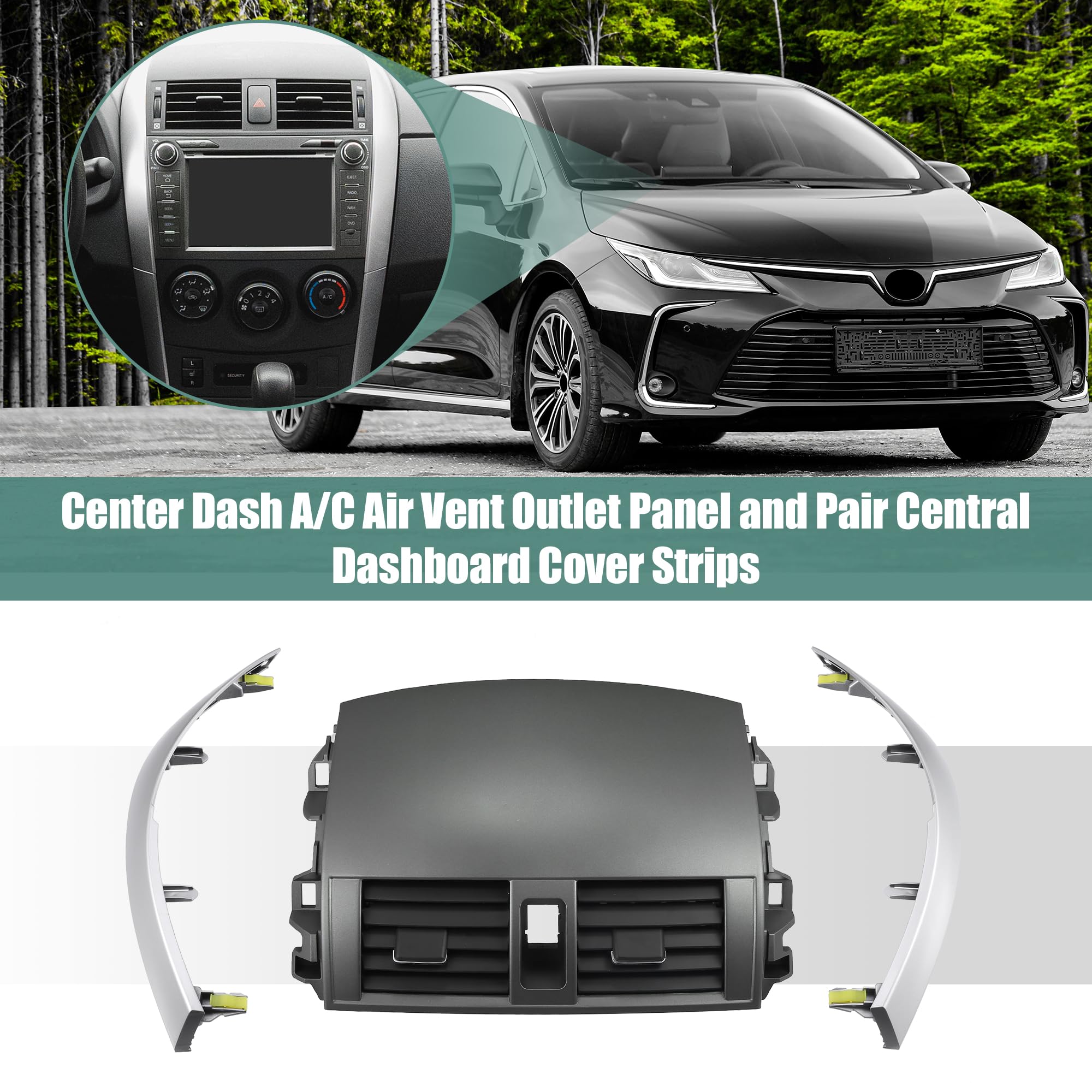 X AUTOHAUX Dash A/C Air Vent Panel Trim Black Silver for Toyota Corolla 08-13