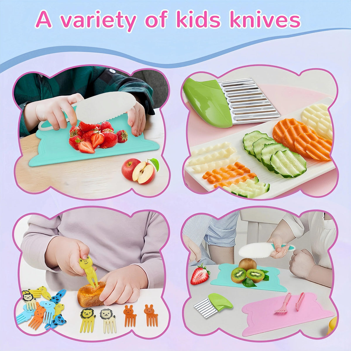 Kids Knife Set for Real Cooking 21 PCS Toddler Knife Set with Cutting Board, Crinkle Cutter, Cake Sscrapers,Apron,Serrated Edges kids kitchen knife set