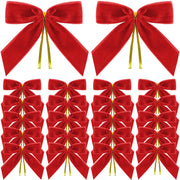 Adlbbkiy 24 Pack Red Velvet Twist Tie Bows for Christmas Tree, Pre-Tied Small