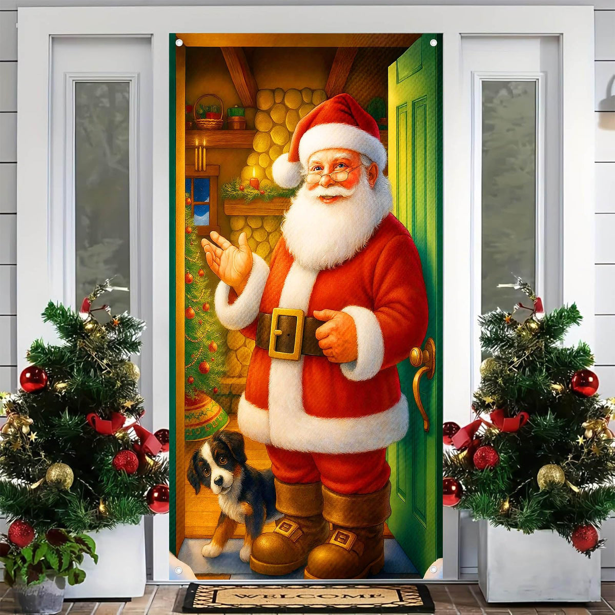 BlissYard Merry Christmas Door Cover 71x35 Inch Front Porch Door Banners