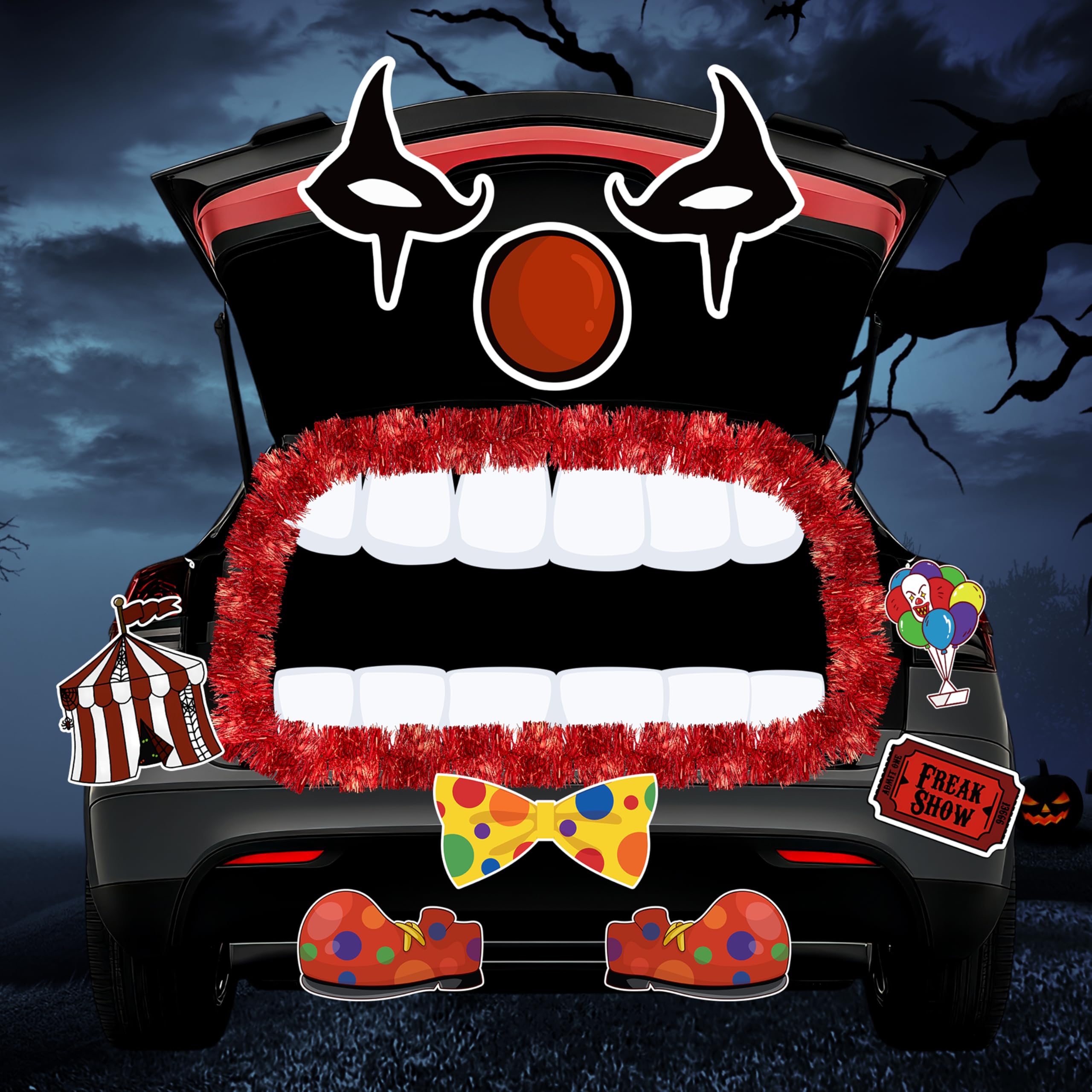 EmmgHen Halloween Clown Trunk or Treat Car Decorations Kit Multicolor Tassel