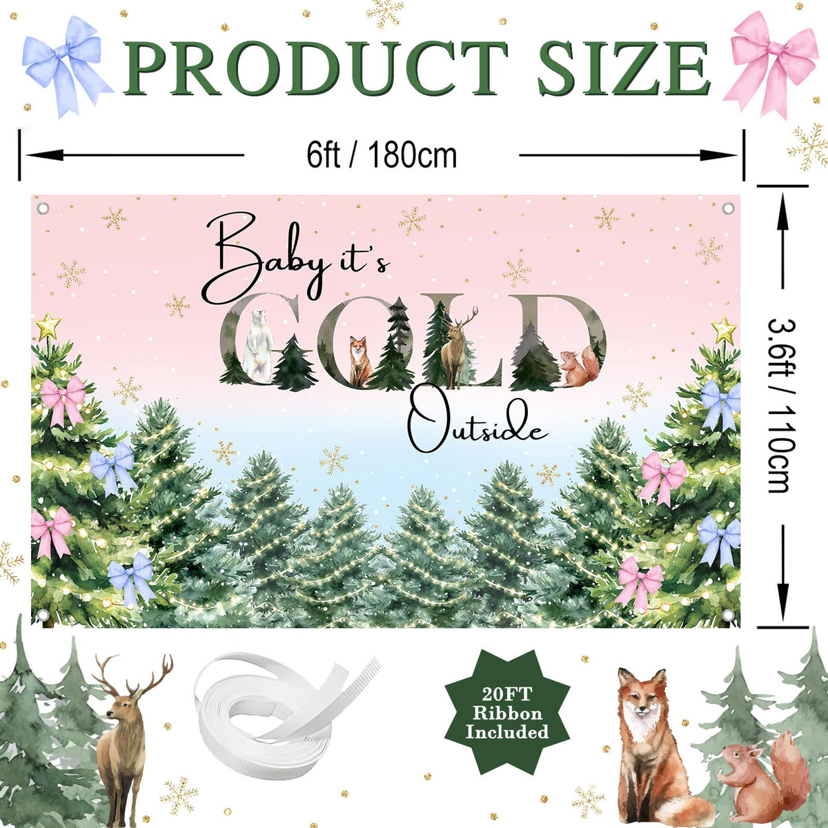 Avezano Baby It's Cold Outside Backdrop Pink and Blue Baby It's Cold Outside