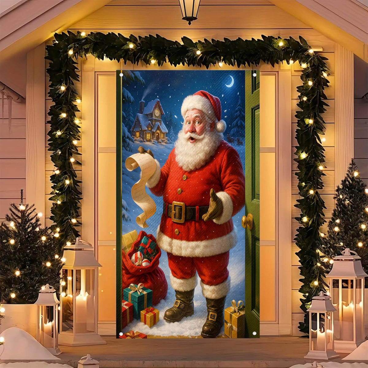 BlissYard Merry Christmas Door Cover 71x35 Inch Front Porch Door Banners