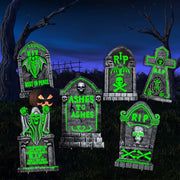 CiniQy Halloween Tombstones 6 Pack Light Up 16.5x11.5" Waterproof Outdoor Decor