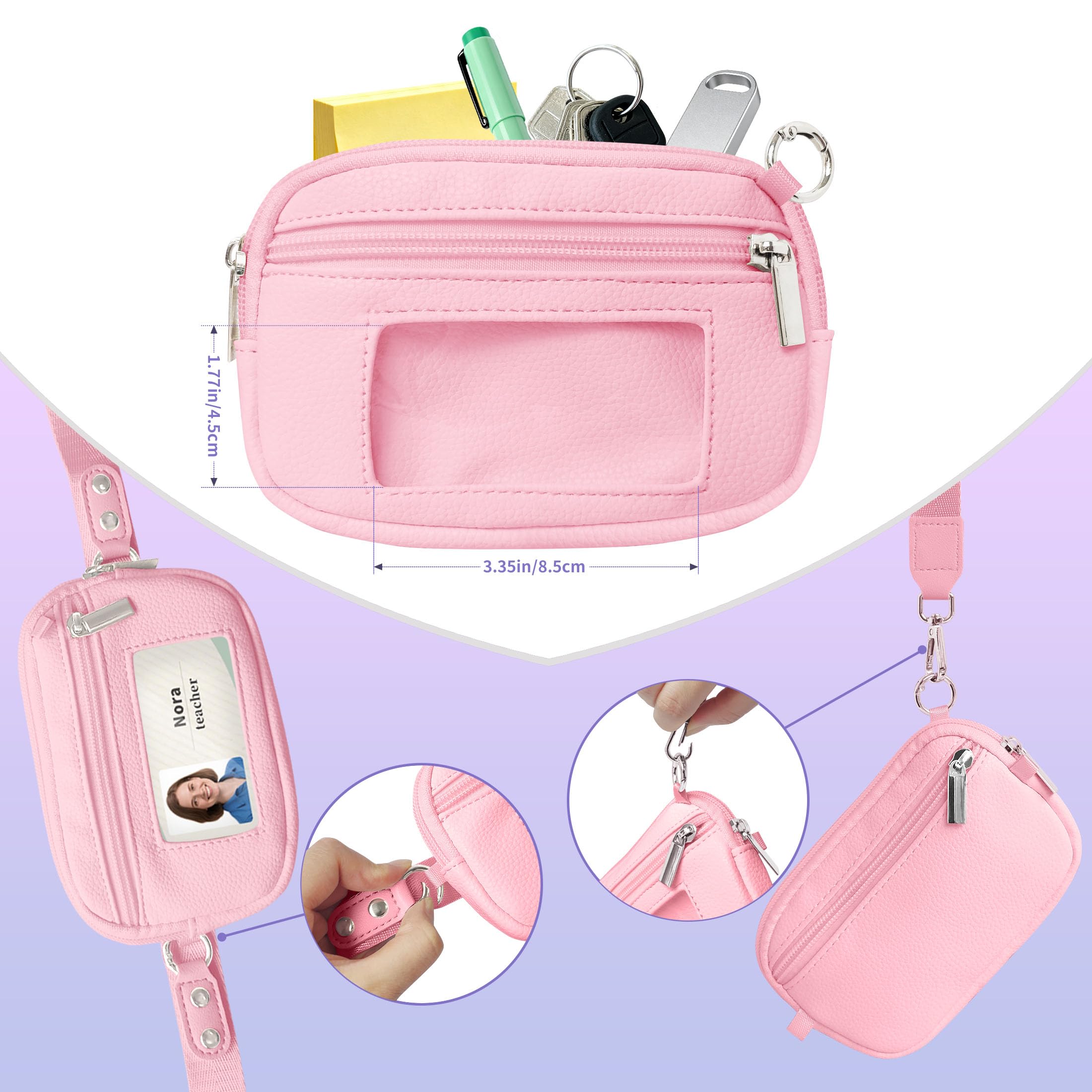 Gowjaw Pink Crossbody Lanyard Teacher Phone Strap with ID Window Keyring
