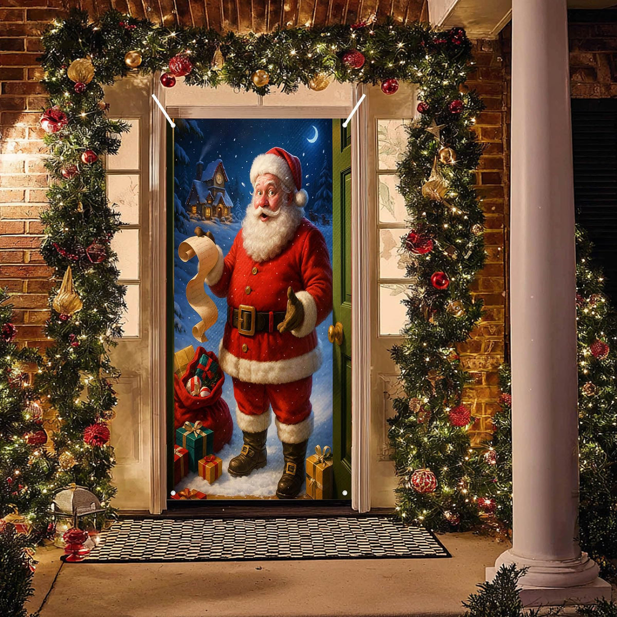 BlissYard Merry Christmas Door Cover 71x35 Inch Front Porch Door Banners