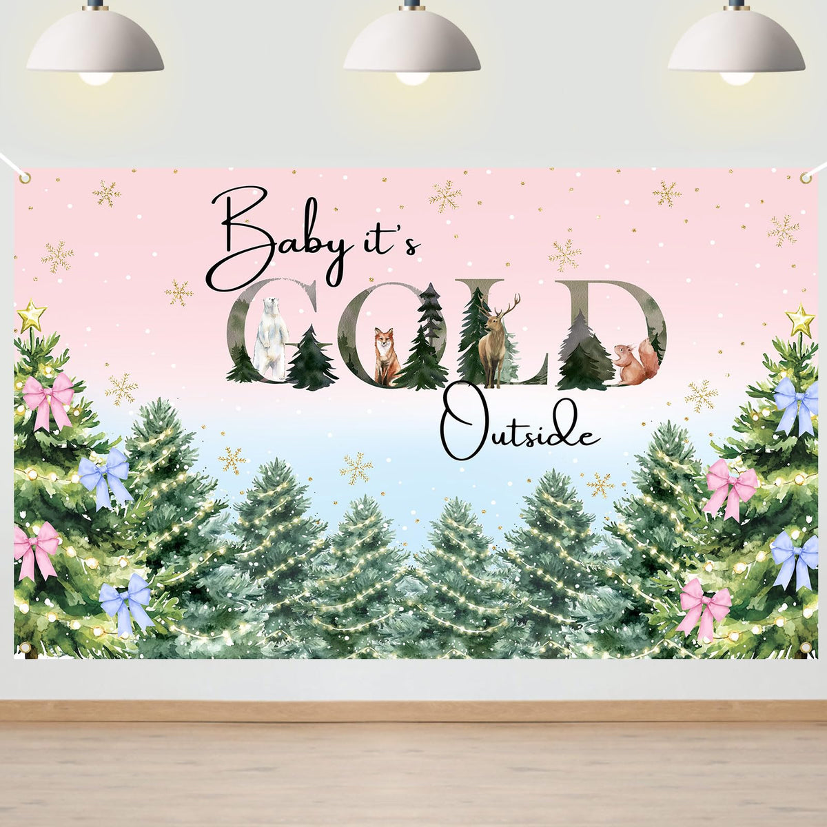 Avezano Baby It's Cold Outside Backdrop Pink and Blue Baby It's Cold Outside