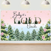 Avezano Baby It's Cold Outside Backdrop Pink and Blue Baby It's Cold Outside