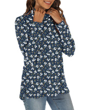 GOUCEHN Women Turtleneck Sweater Pullover Lightweight Blue-White Flo Size XL