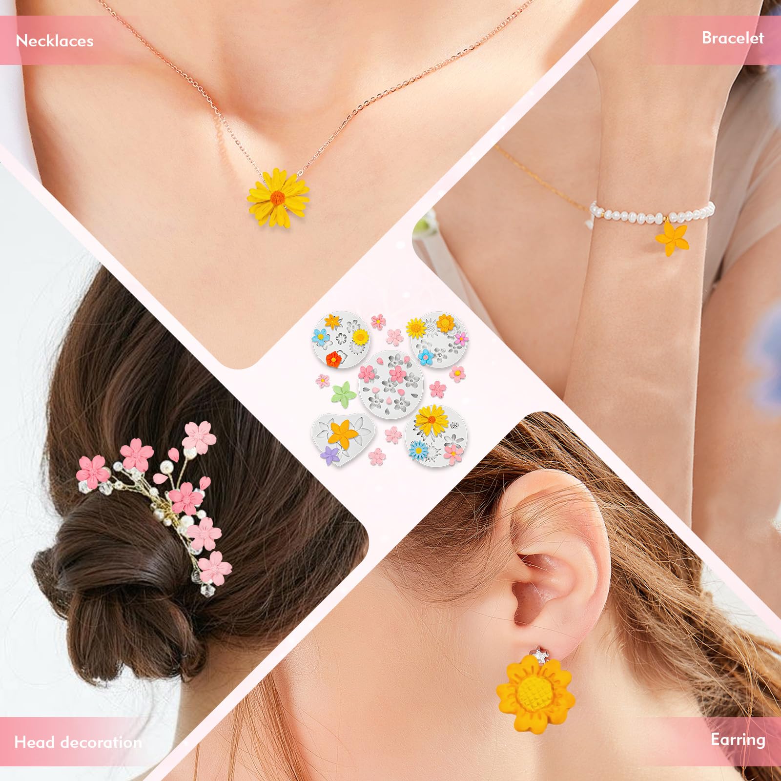 CNTVO 5Pcs Daisy Silicone Flower Molds Gray for Resin Baking DIY Multi-Color