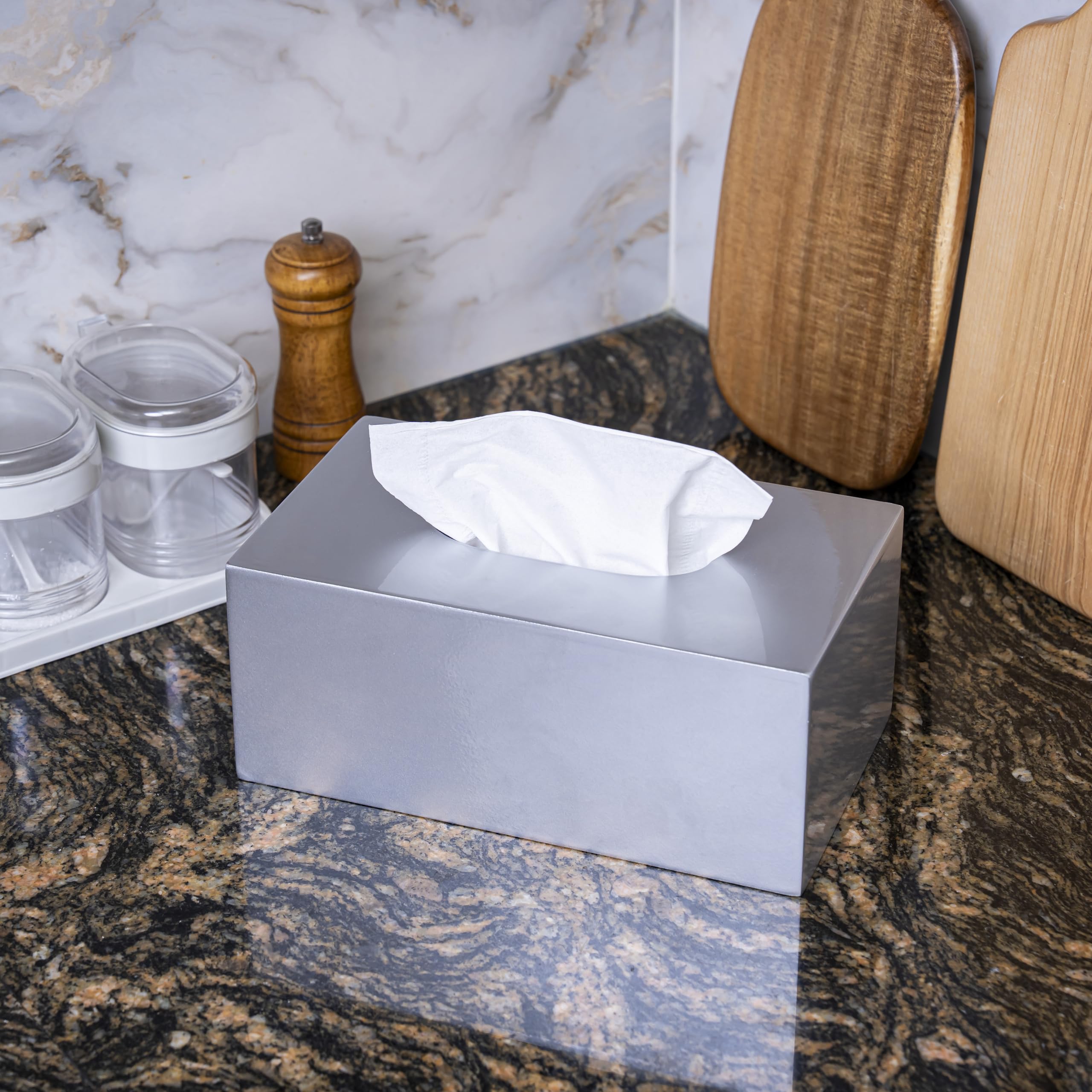 PEMAR Lacquer Rectangular Tissue Box Rustic Farmhouse Silver Decor