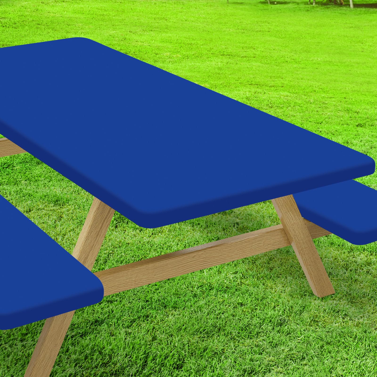Moosfor Picnic Table Cover with Bench Covers Elastic Fitted Spandex 30x72 Blue