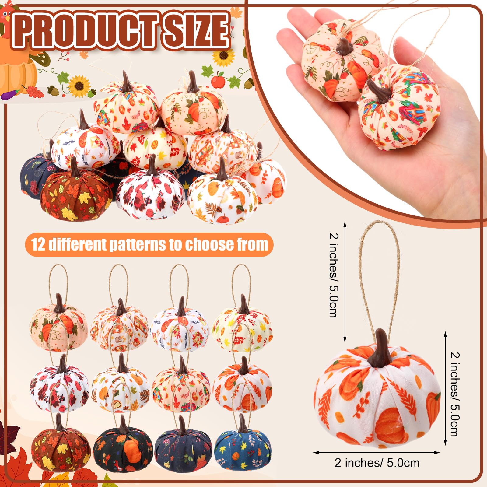 Soulchen 48 Pc Thanksgiving Mini Pumpkin Ornaments 2 Inch Orange Fabric