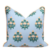 TIDEVERA Throw Pillow Cover Water Repellent Baby Blue Orange Floral 18x18