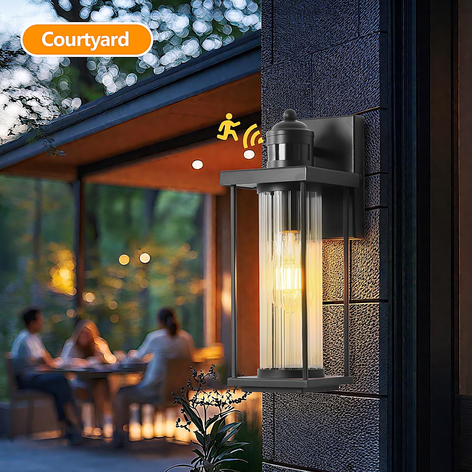 IDPUSEN 2 Pack Motion Sensor Outdoor Wall Lights Dusk to Dawn Black