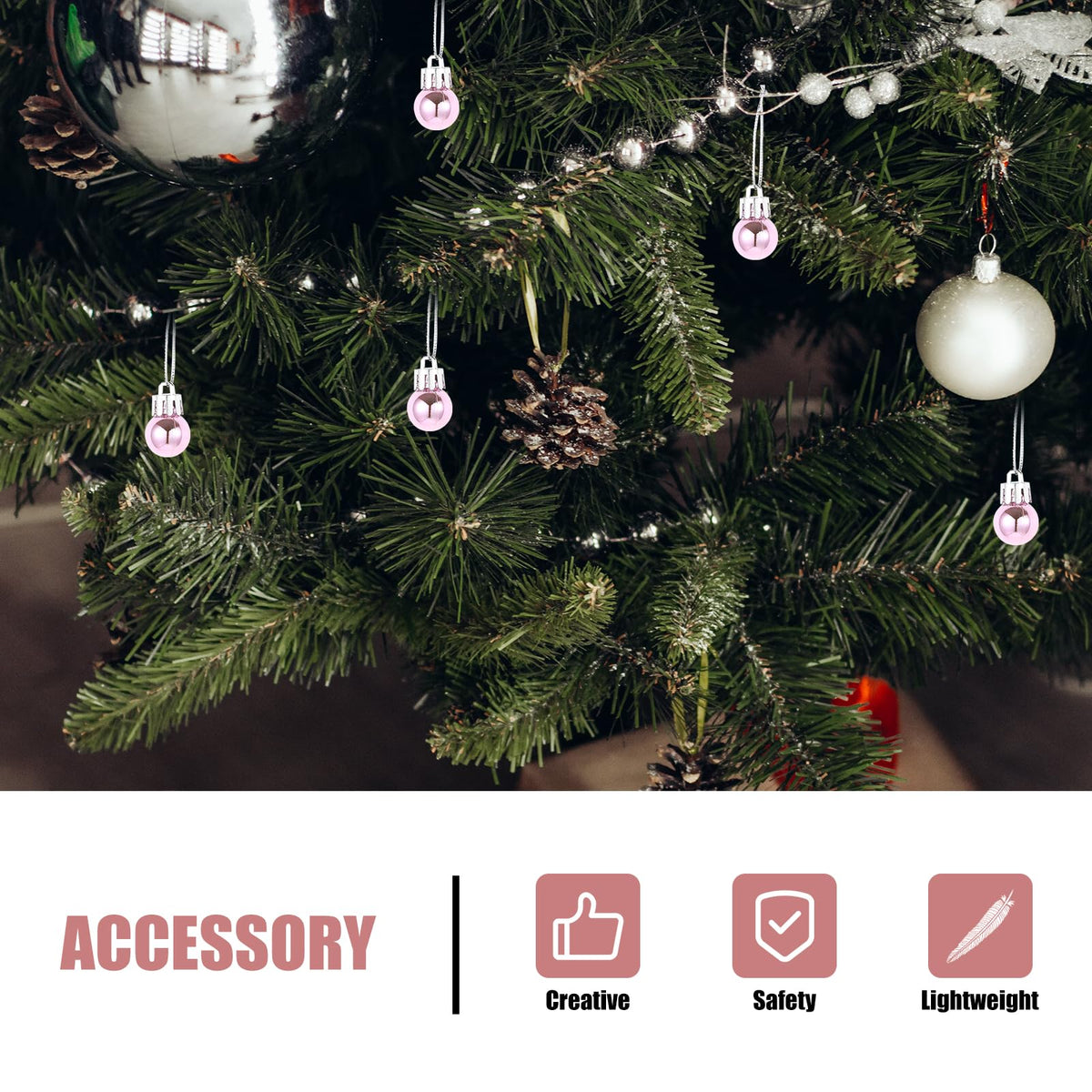 Veemoon 24Pcs Christmas Tree Pink Hanging Mini Balls Ornaments, Small Christmas Plastic Balls Pendant Xmas DIY Globe Craft Decor for Wedding Winter Party Home Props (0.7 Inch)