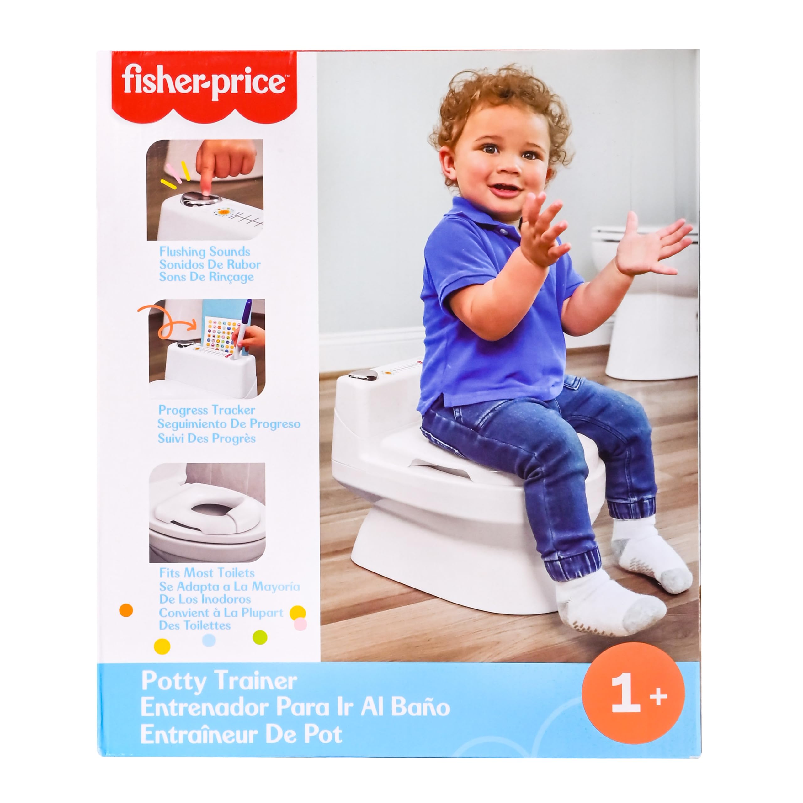 Fisher-Price 2-N-1 Potty Trainer with Flushing Sounds White Splash Guard