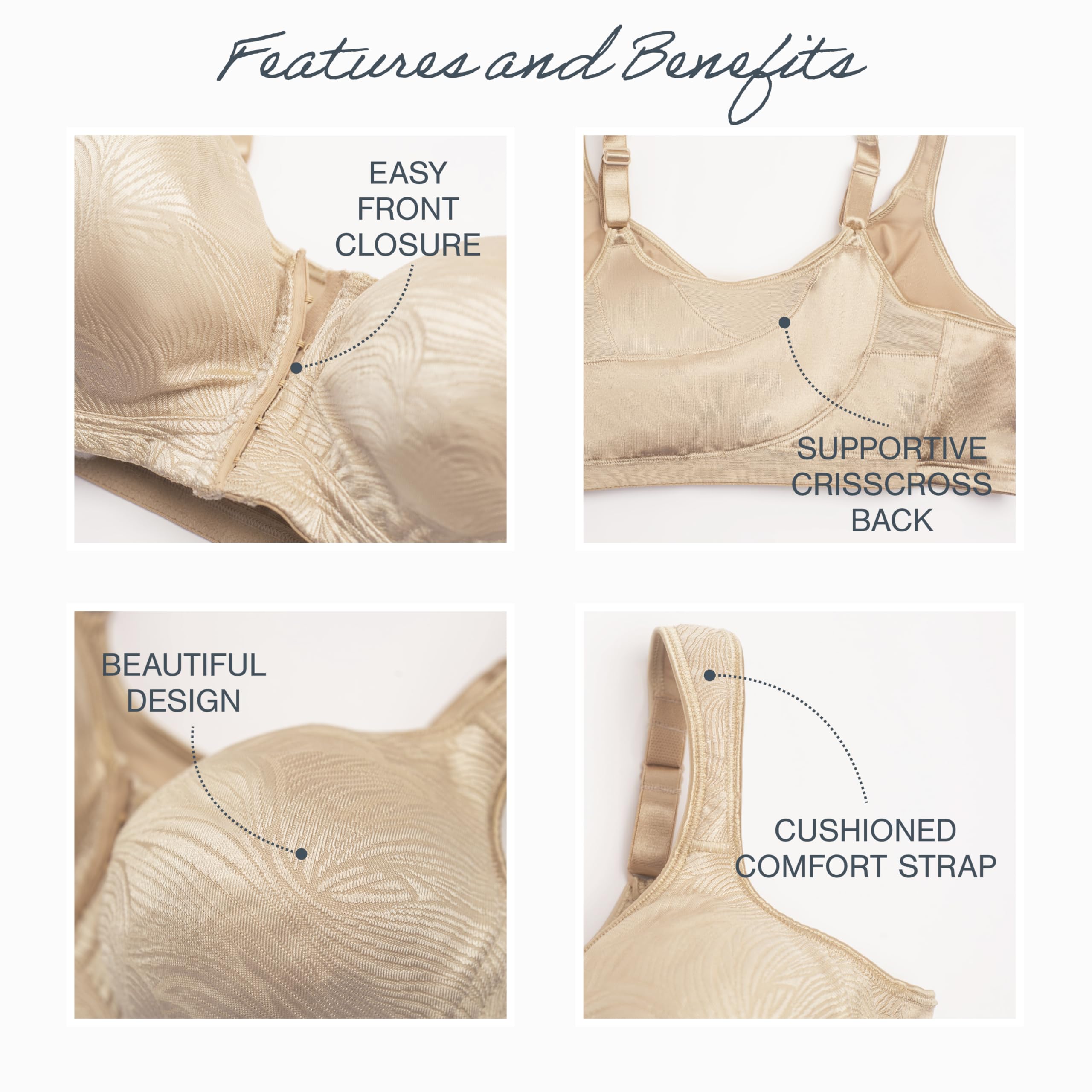 PLAYTEX Women's 18 Hour Extra Back Support Front Close Wireless Nude 2-Pack 42B