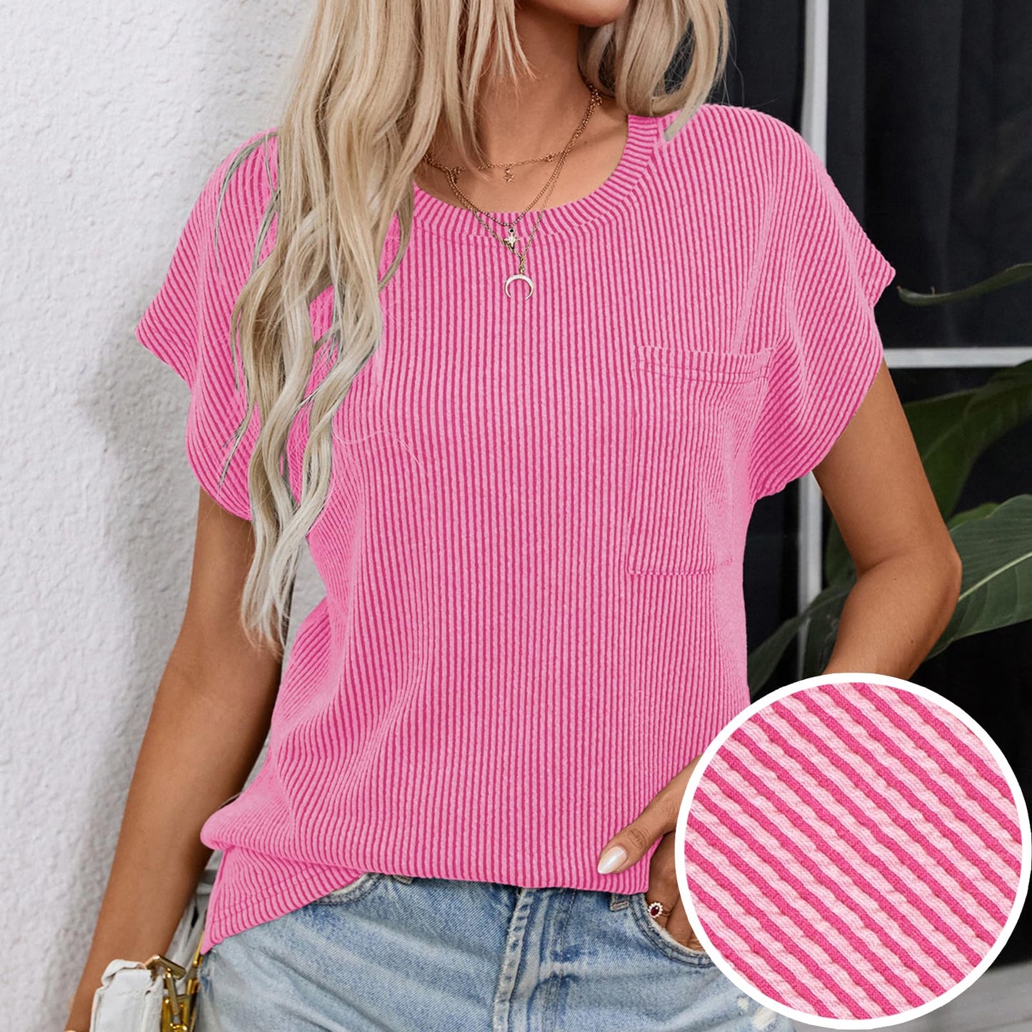 levaca Womens Ribbed Cap Sleeve Crewneck Tee Black Size L